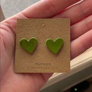Green heart stud earrings